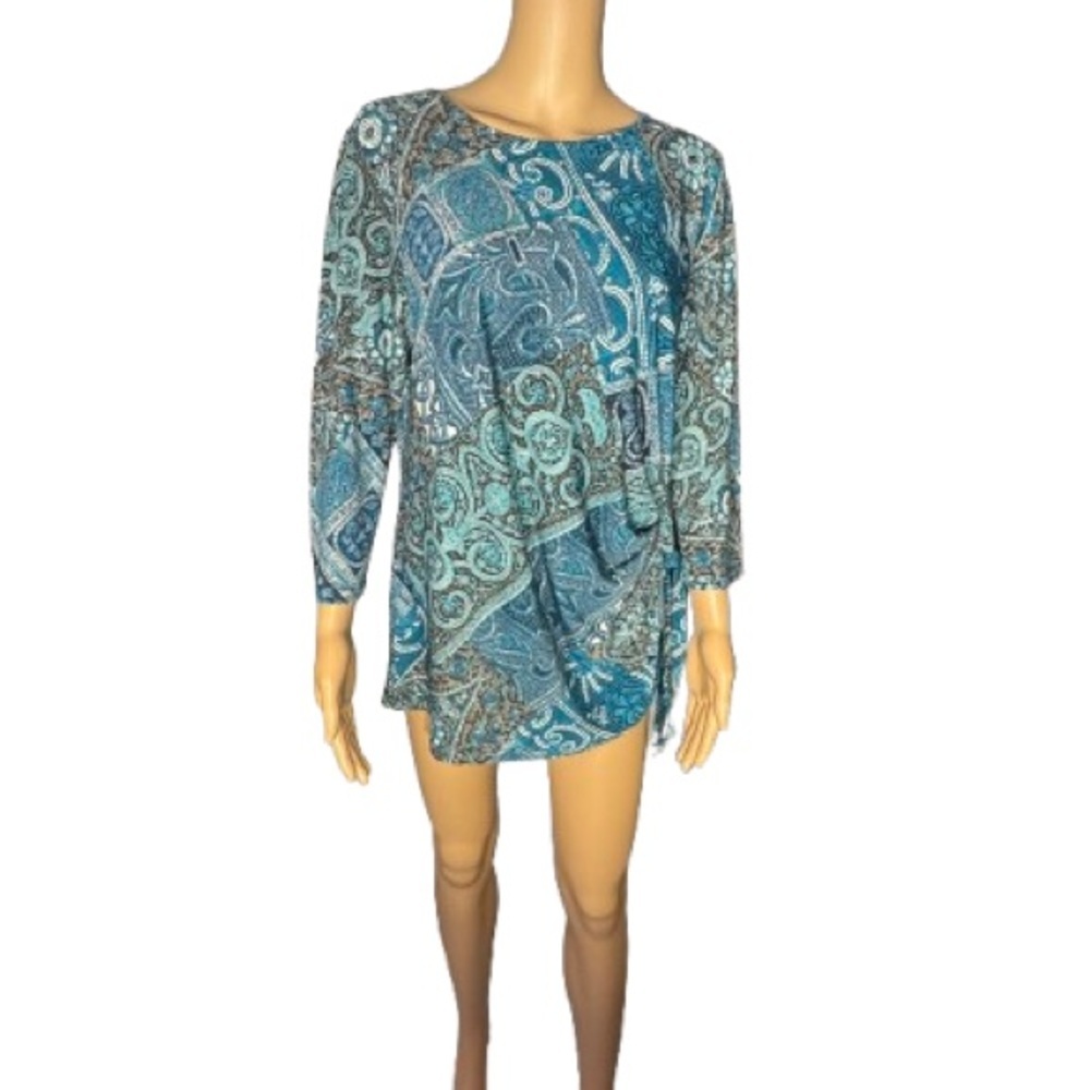 Serengeti Blue and Green Patterned Side-Tie Tunic Size Medium
